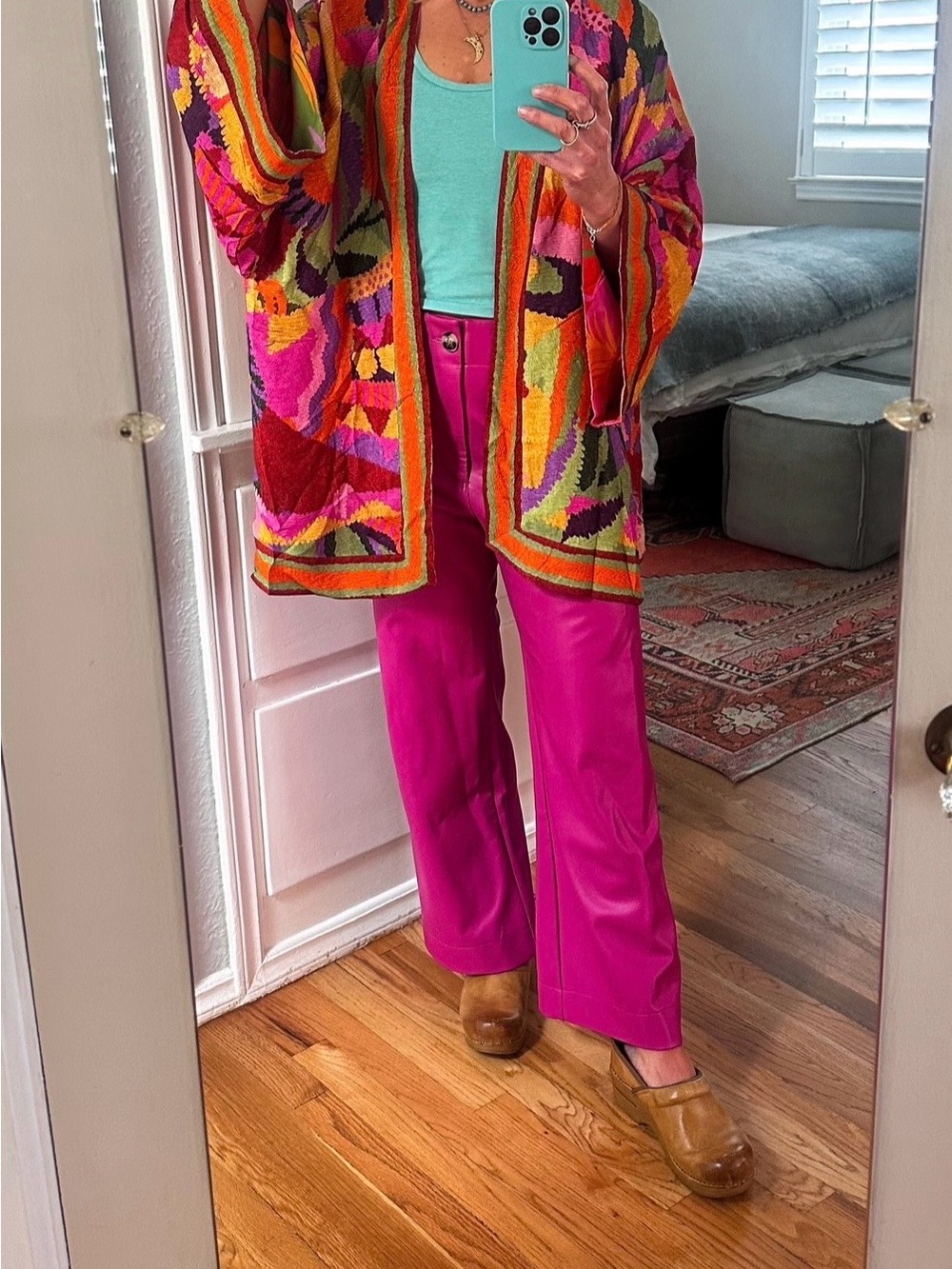 FARM Rio Multicolor Patchwork Tunic Jacket with Bright Pink Pants Palette